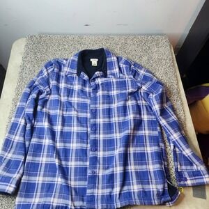 L.L.Bean Women's Medium Multi Cotton Shirt Jacket Purple Plaid Fleece Lined Warm